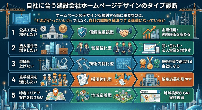 自社に合う建設会社ホームページデザインのタイプ診断