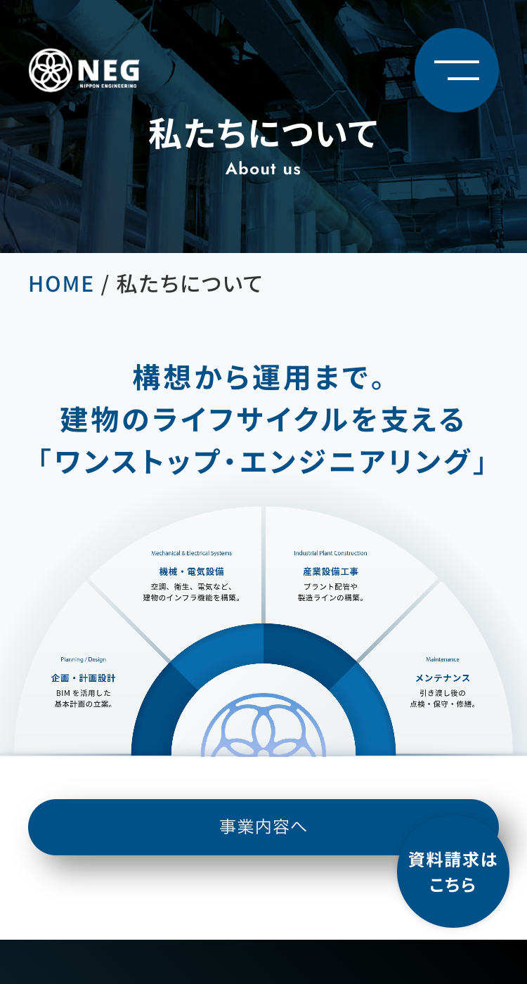 日本エンジニアリング株式会社様のSP画面